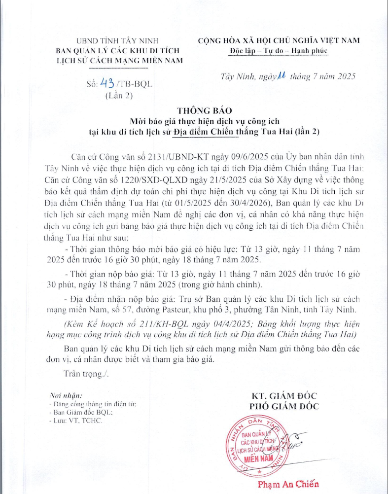 THÔNG BÁO CHÀO GIÁ LẦN 2